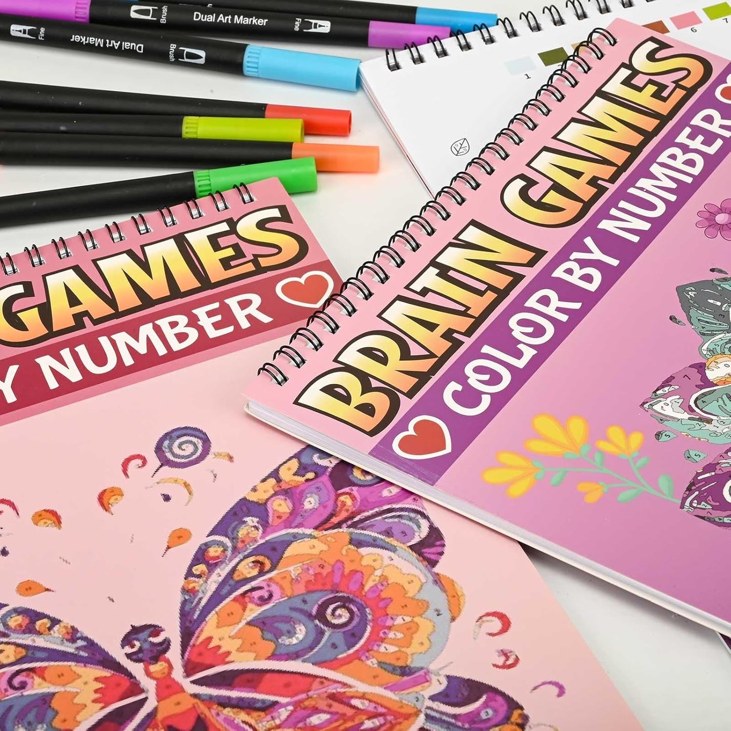 Bondream 3 Pack Color by Numbers Adult Coloring Books,Spiral Bound Coloring Books for Adult Women Relaxation,60 Unqiue Flowers Animals Nature Landscapes,Brain Game Color Book for Adults