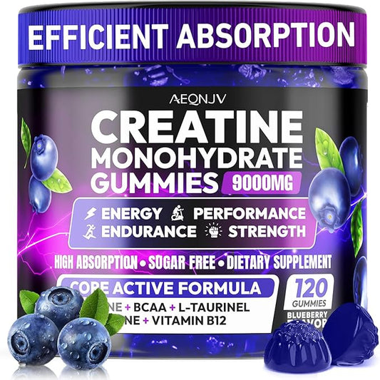Creatine Gummies Monohydrate Complex for Men & Women, 9000MG Creatine Pre-Workout Supplement Enhance Muscle Strength Recovery Cognitive Health & Memory, 120 Gummies Sugar Free Vegan Non-GMO