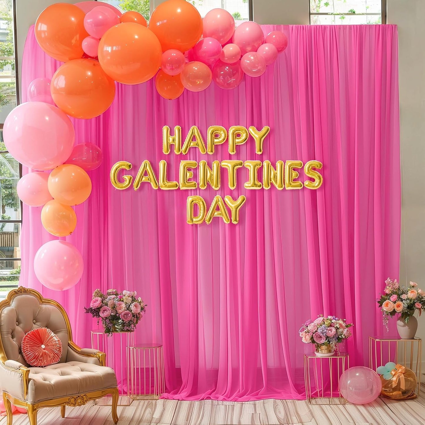 10ft x 10ft Hot Pink Backdrop Curtains, Wrinkle-Free Sheer Chiffon Fabric Photo Backdrop Drapes for Wedding Arch Party Ceremony Stage Photography Decorations