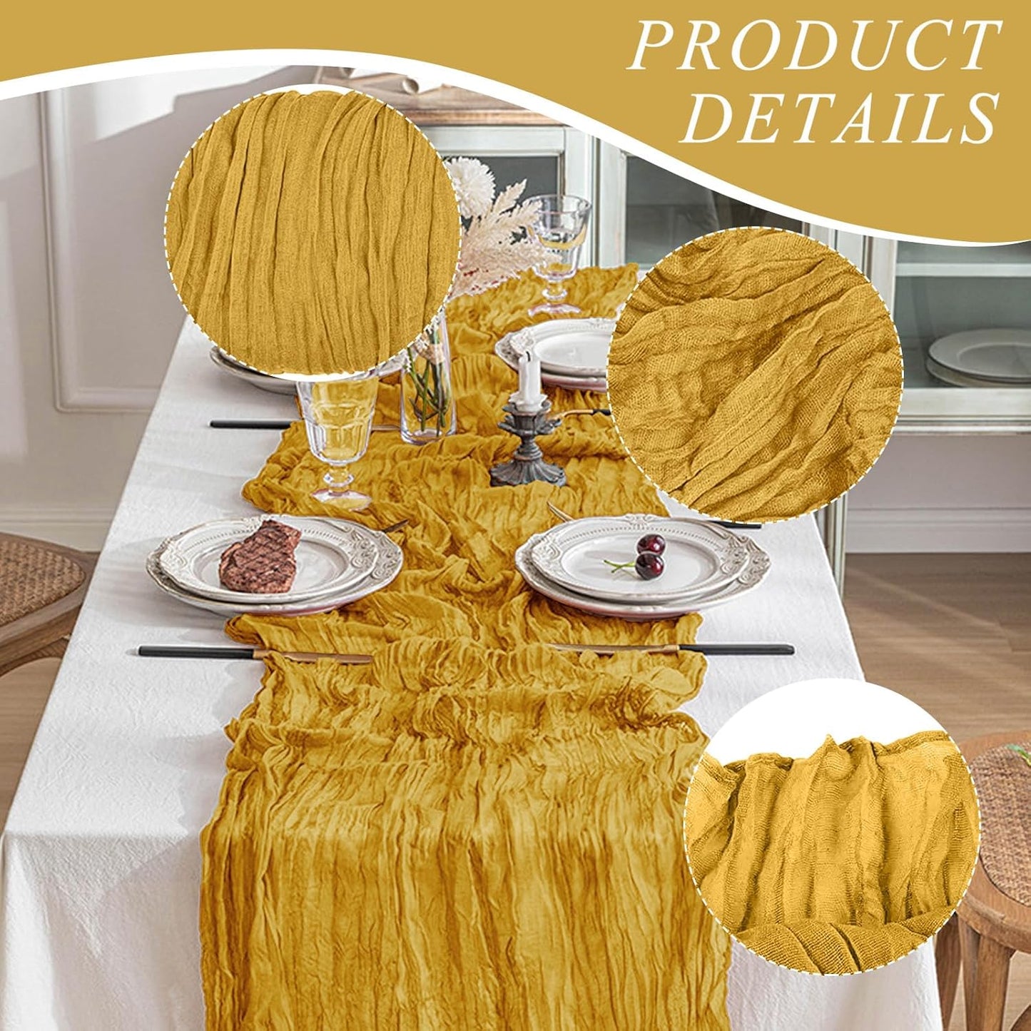 6 Pack Cheesecloth Table Runner 10Ft Christmas Gauze Boho Table Runners for Wedding Decor Bridal Shower Decorations Baby Shower Party(35" x 120")