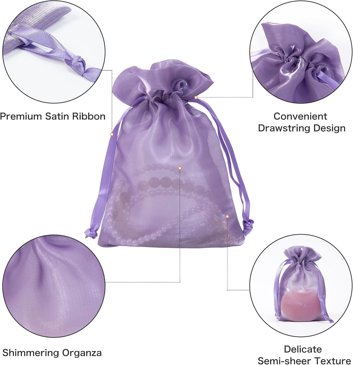 QIANF 20 Pcs Purple Organza Bags 6X9 inch for Wedding Favors with Drawstring, Large Mesh Gift Bags Jewelry Pouch for Candy Bridal Shower Party Favor Baby Shower Christmas