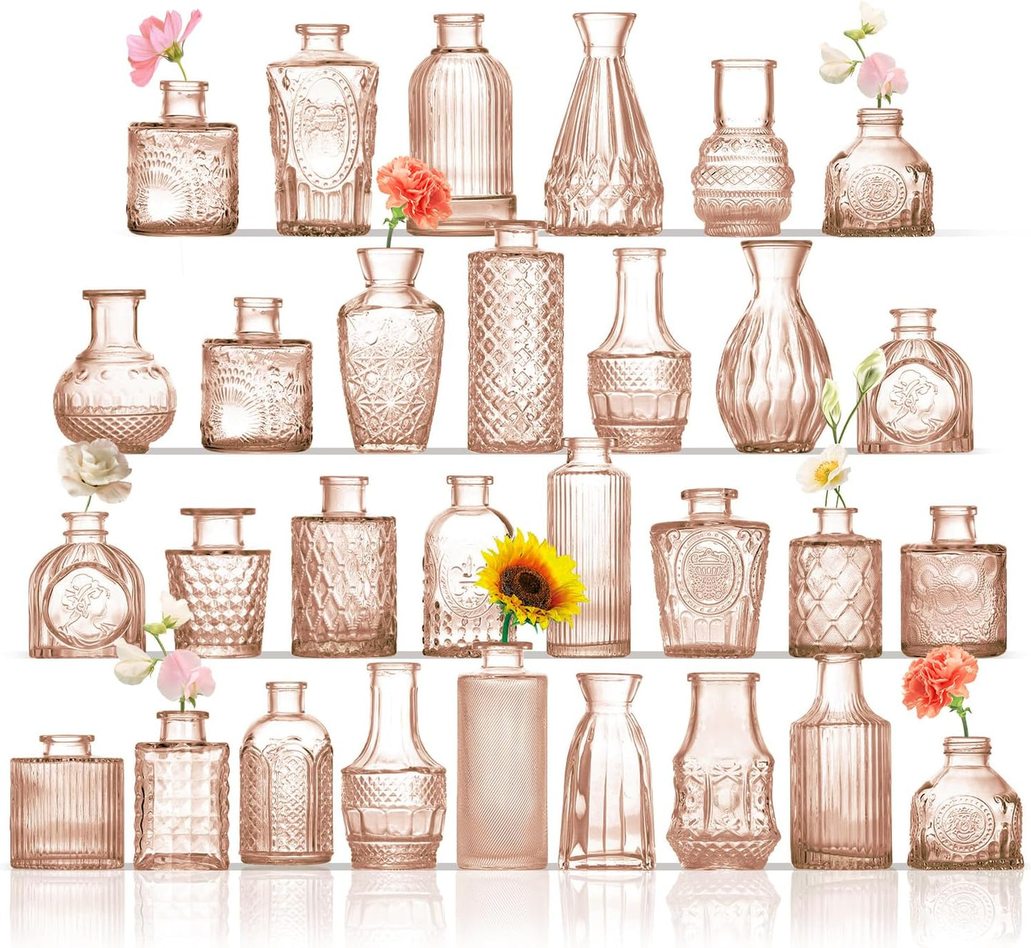 Bud Vases in Bulk 30, Glass Vases for Centerpieces, Small Vases for Flowers, Mini Vintage Vase, Small Flower Vase for Centerpieces, Amber Bud Vases for Wedding Table Decor