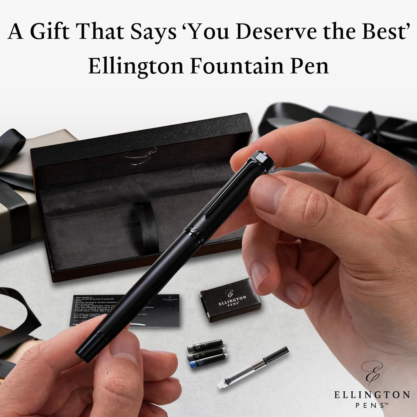 Ellington Pens Luxury Fountain Pen Set - Smooth Extra Fine Nib - Includes Refillable Ink Converter, 3 Ink Cartridges, Gift Box - Fountain Pen For Writing - Calligraphy, Journaling, Sketching