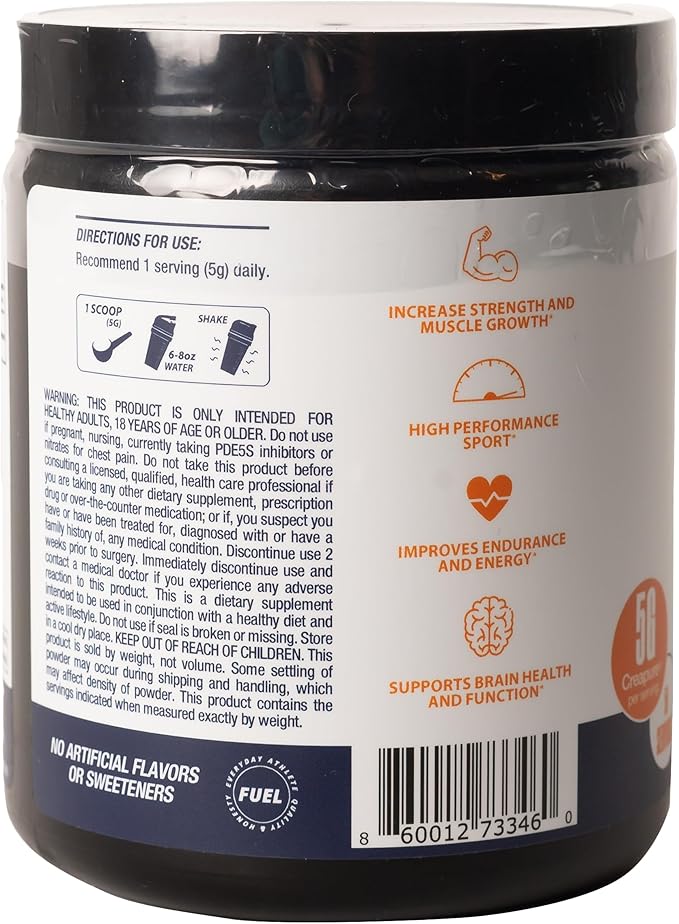 CREATINE Monohydrate Powder – Supports Energy, Brain & Muscle Health, and Recovery for Men & Women - Gluten & GMO Free, Soy Free, Sport Certified – Unflavored, 250 G, 50 Servings