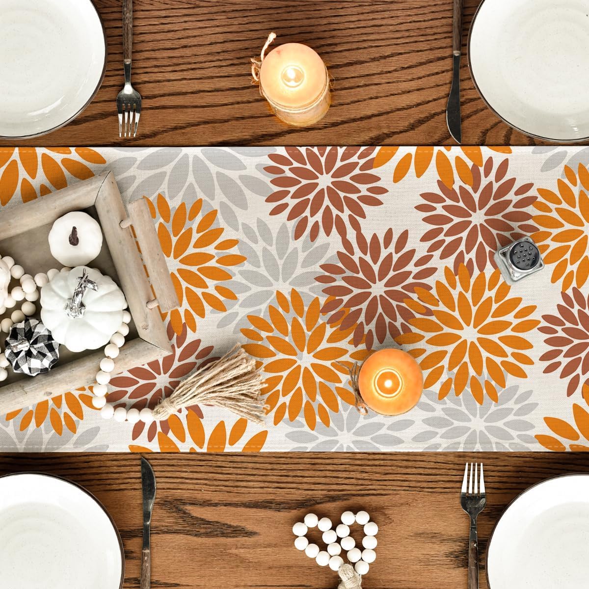 Artoid Mode Orange Dahlia Floral Pinnata Fall Table Runner, Seasonal Autumn Thanksgiving Kitchen Dining Table Decoration for Home Party Decor 13x72 Inch