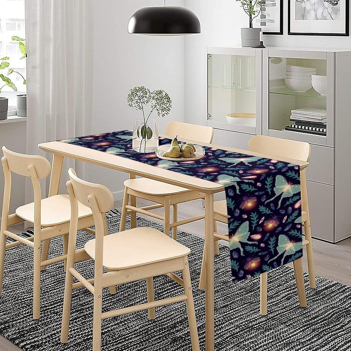 Moth Table Runner, Retro Boho Aesthetic Blue Moth Magic Table Runner for Home Kitchen Dining Party Indoor Outdoor Decoration 13x36 Inch