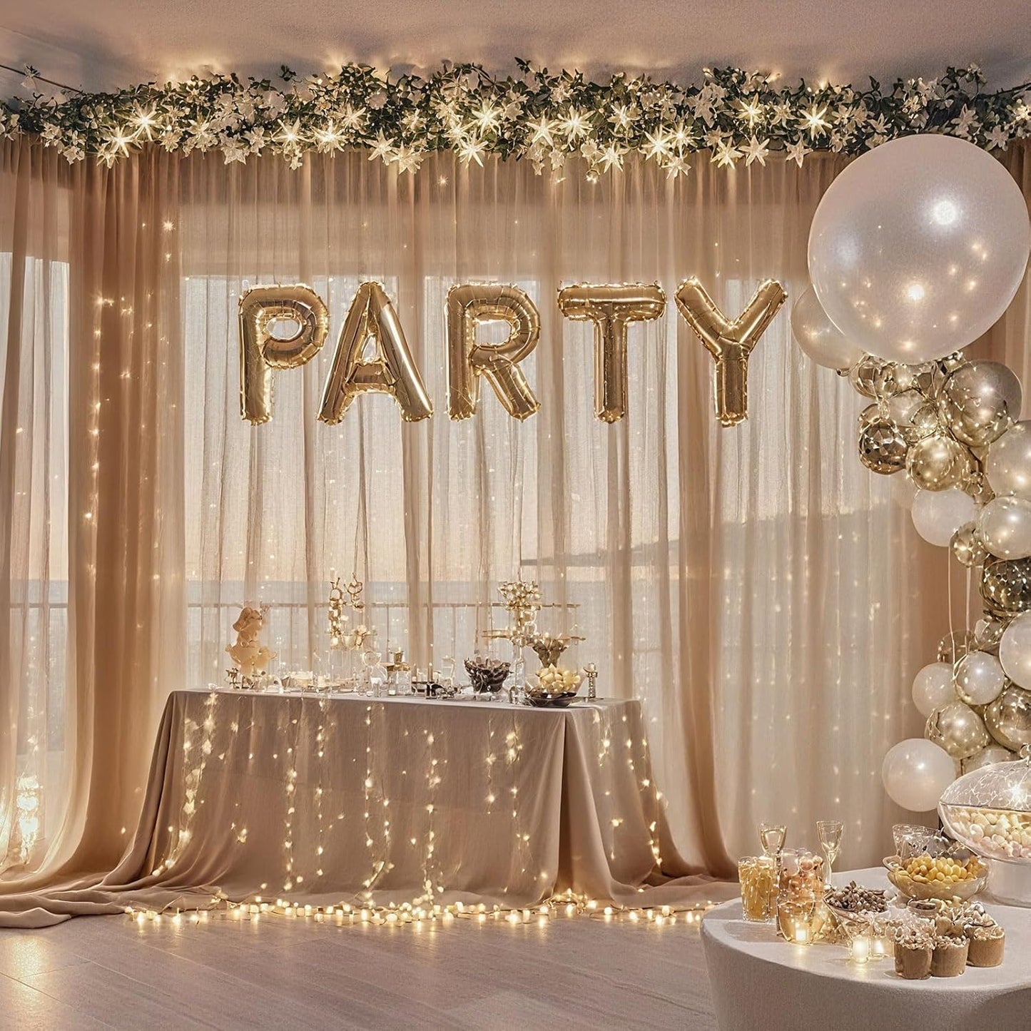 10×10ft Tulle Backdrop Curtains with Lights String - 300LED Fairy Lights Sheer Curtain Backdrop for Weddings Baby Shower and Birthday Party Decorations(8 Panels 5×10ft)