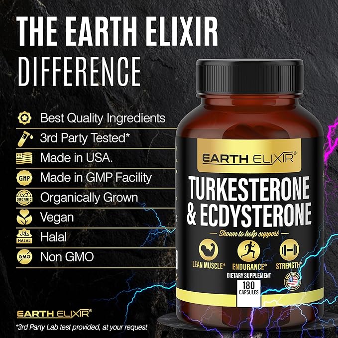 Turkesterone & Ecdysterone – Natural Testosterone Support, 2-in-1 High Potency Turkesterone Supplement for Men & Women with 95% Beta Ecdysterone - Strength, Energy and Vitality – 180 capsules