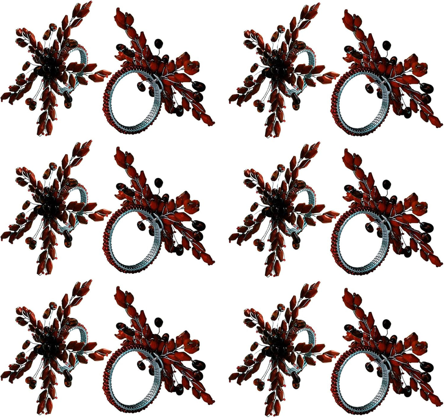 Napkin Rings Set of 12 for Dining Table Decoration Parties Everyday Metal Napkin Holder Leaf Wine (Pack of 12)