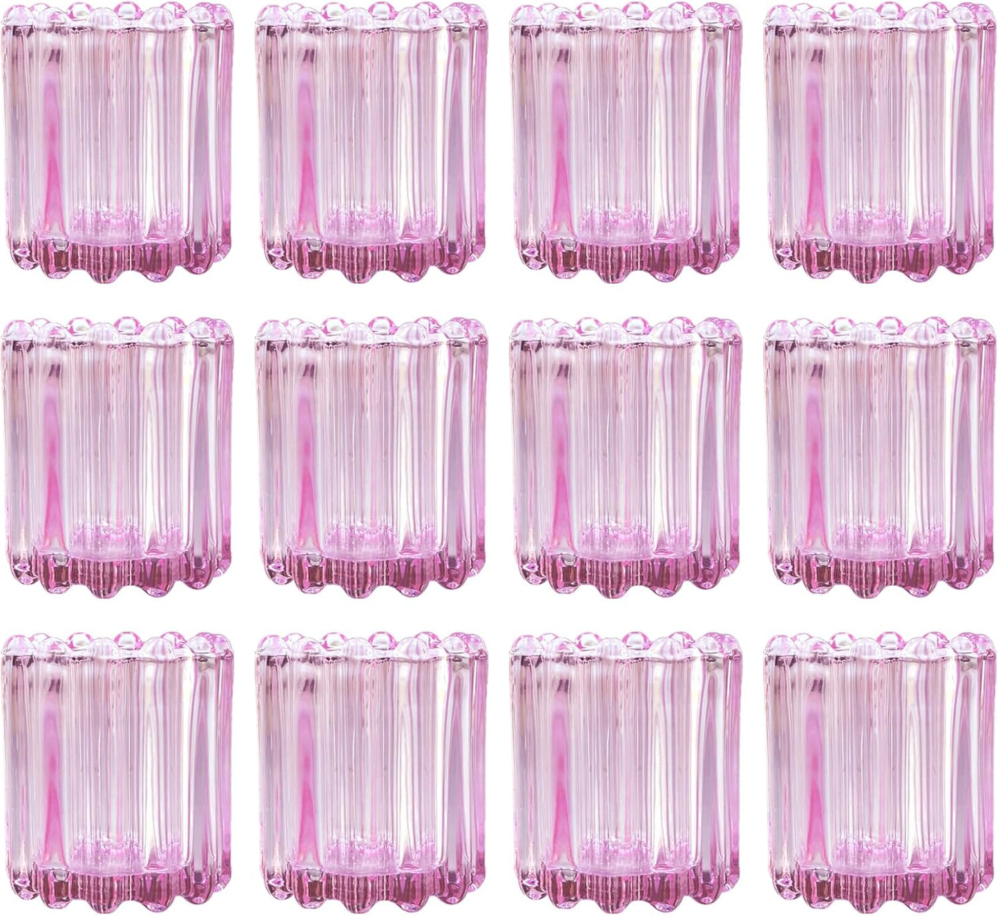 GOLDEAL 24Pcs Pink Glass Votive Candle Holders Tealight Holders Decorative, Tea Candle Holders Bulk,Candlestick for Wedding, Party,Dinner, Home Table Decor.