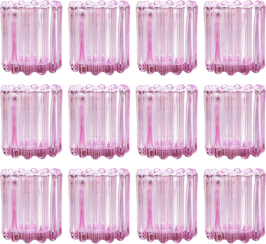 GOLDEAL 24Pcs Pink Glass Votive Candle Holders Tealight Holders Decorative, Tea Candle Holders Bulk,Candlestick for Wedding, Party,Dinner, Home Table Decor.