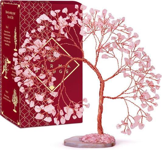 Rose Quartz Healing Crystal Tree of Life for Home and Office Decor, Positive Energy, Wealth, Good Luck, Reiki Healing Crystals and Stones, Handmade Feng Shui Decoration, Birthday Gifts for Women