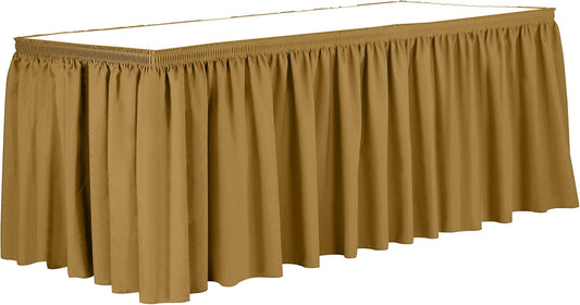 Ultimate Textile Pleat Polyester Fabric Table Skirt - Machine Washable Flame Resistant with Clips for Events, Weddings & Trade Shows, Cut & Sewn in Paterson, NJ - Gold, 7' Shirred Pleat