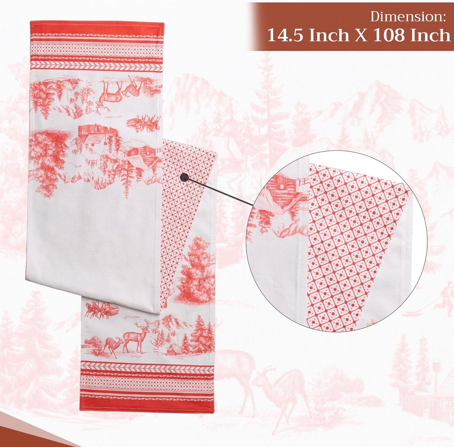 Maison d' Hermine Table Runner 100% Cotton Double Layer Table Runners 108 inches Long for Thanksgiving Christmas Decorations Home Kitchen Dining Party Wedding (Winter Jouy, 14.5" x 108")