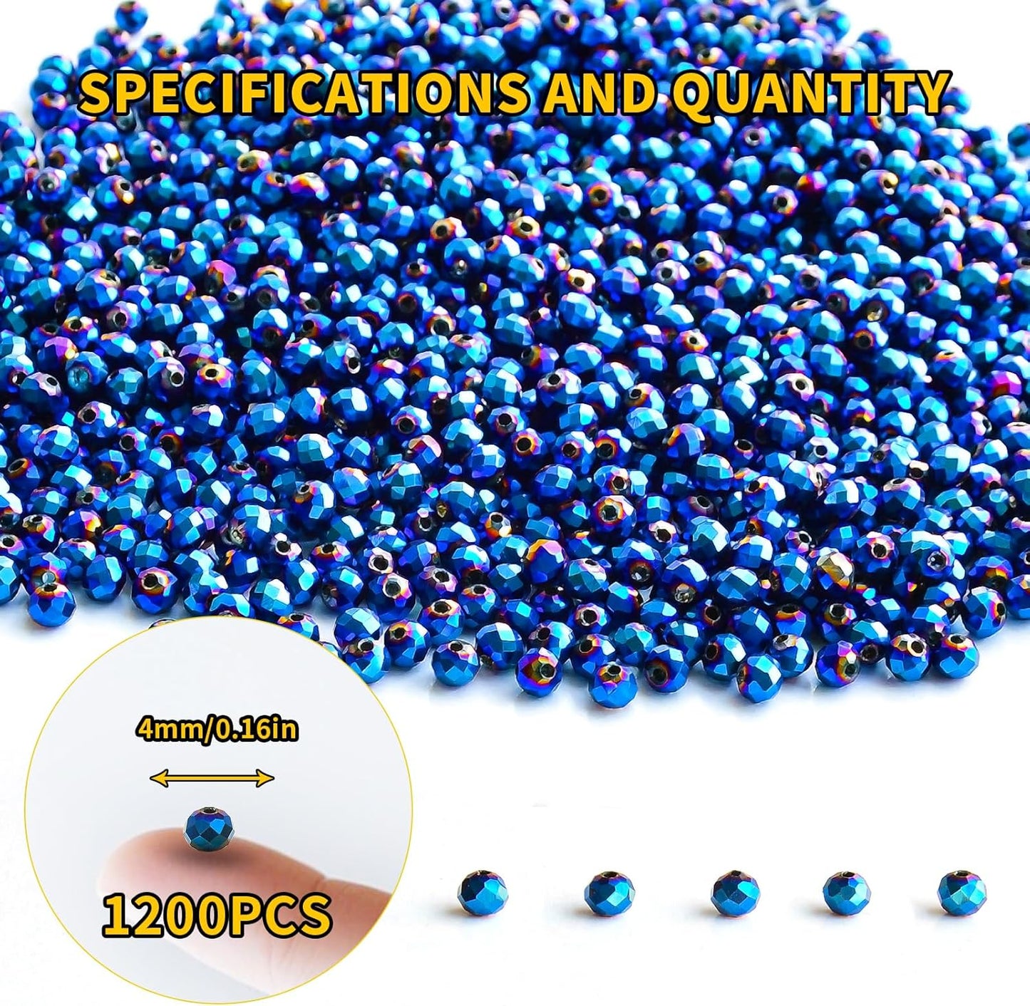 1200Pcs 4mm Crystal Glass Beads for Jewelry Making Beads for Bracelets Necklace Pendants Making Supplies(Peacock Blue)