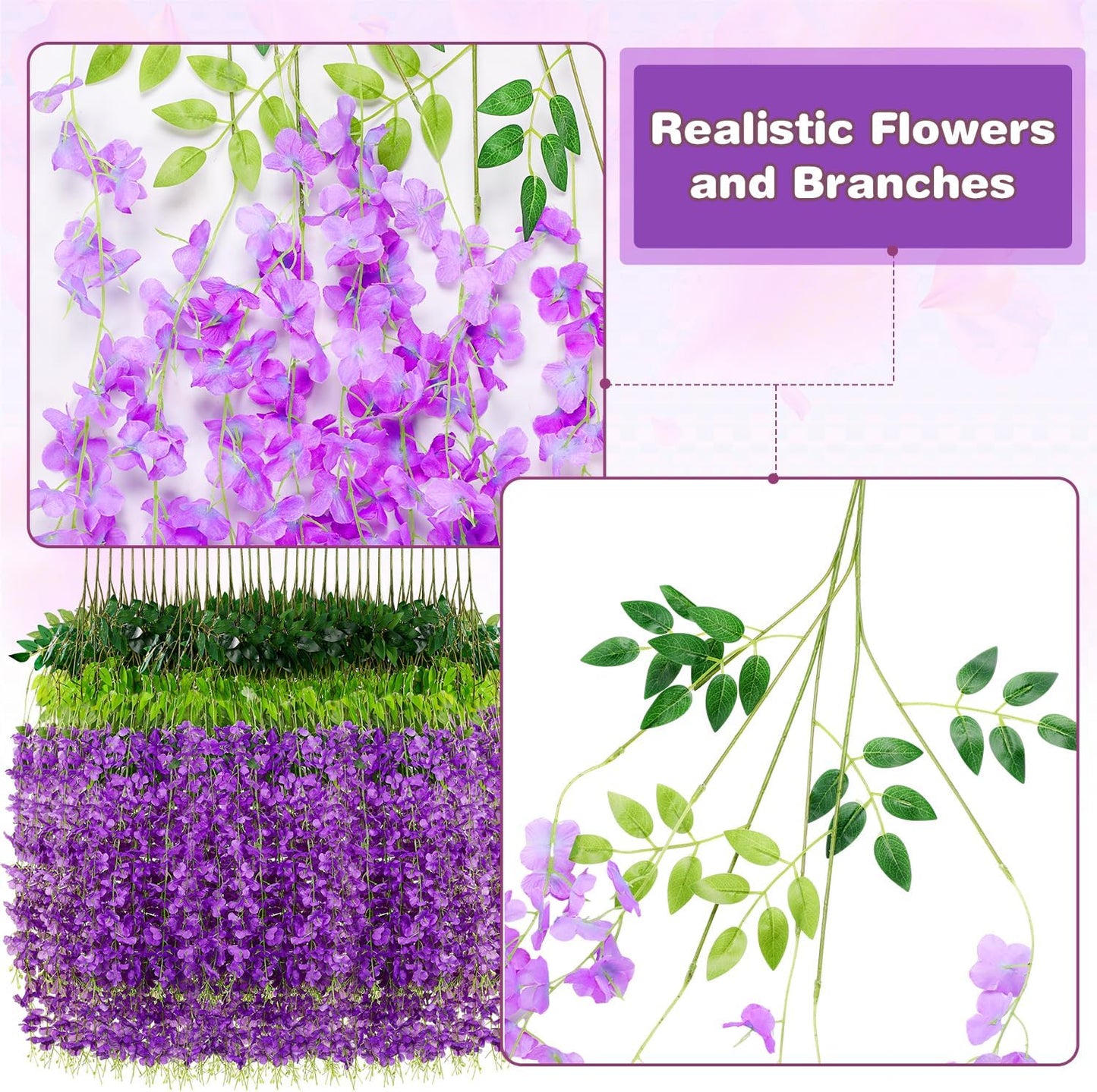 Wisteria Hanging Flowers,Fake Hanging Flowers,Wisteria artificiales Garland for Home Wedding Arch Floral Party Garden Ceremony Outdoor Decor,3.6 feet Long(75,Purple)