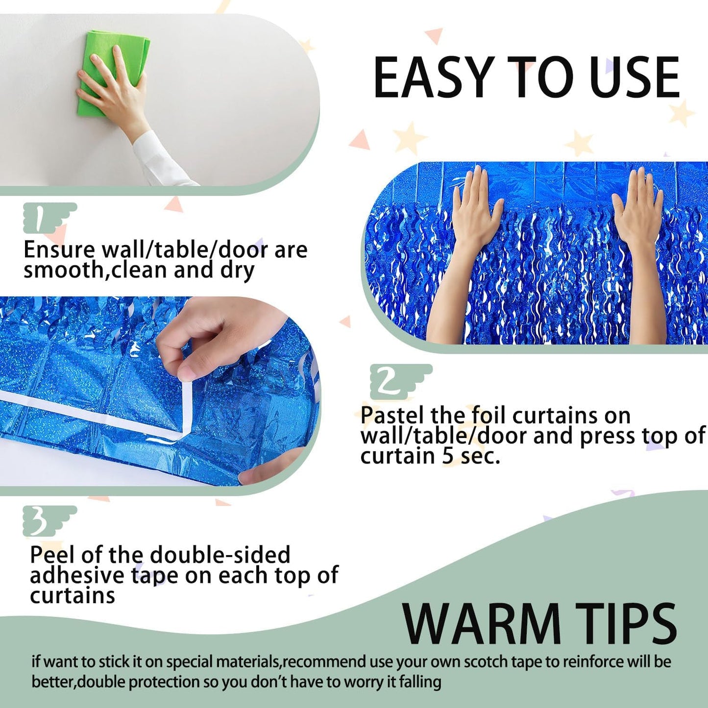 4 Pack Navy Blue Wavy Foil Fringe Curtains Party Decorations - 3.3 ft x 6.6 ft Streamer Tinsel Curtain Party Photo Backdrops for Birthday Party