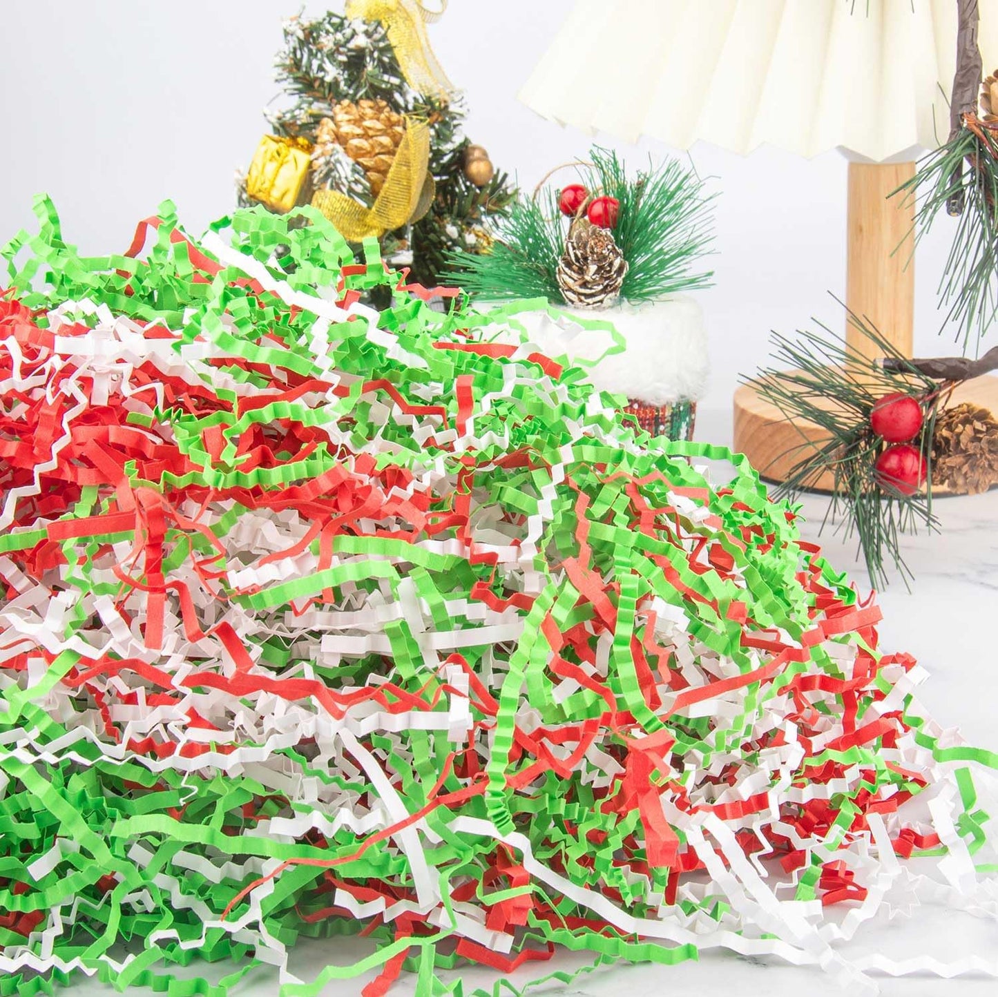 Caleihd Crinkle Cut Paper Grass Cushion Paper Streamer for Christmas Wedding Birthday Bridesmaid Engagement Craft Gift Boxes Bags Filler Decoration 4.5oz Red&Green&White