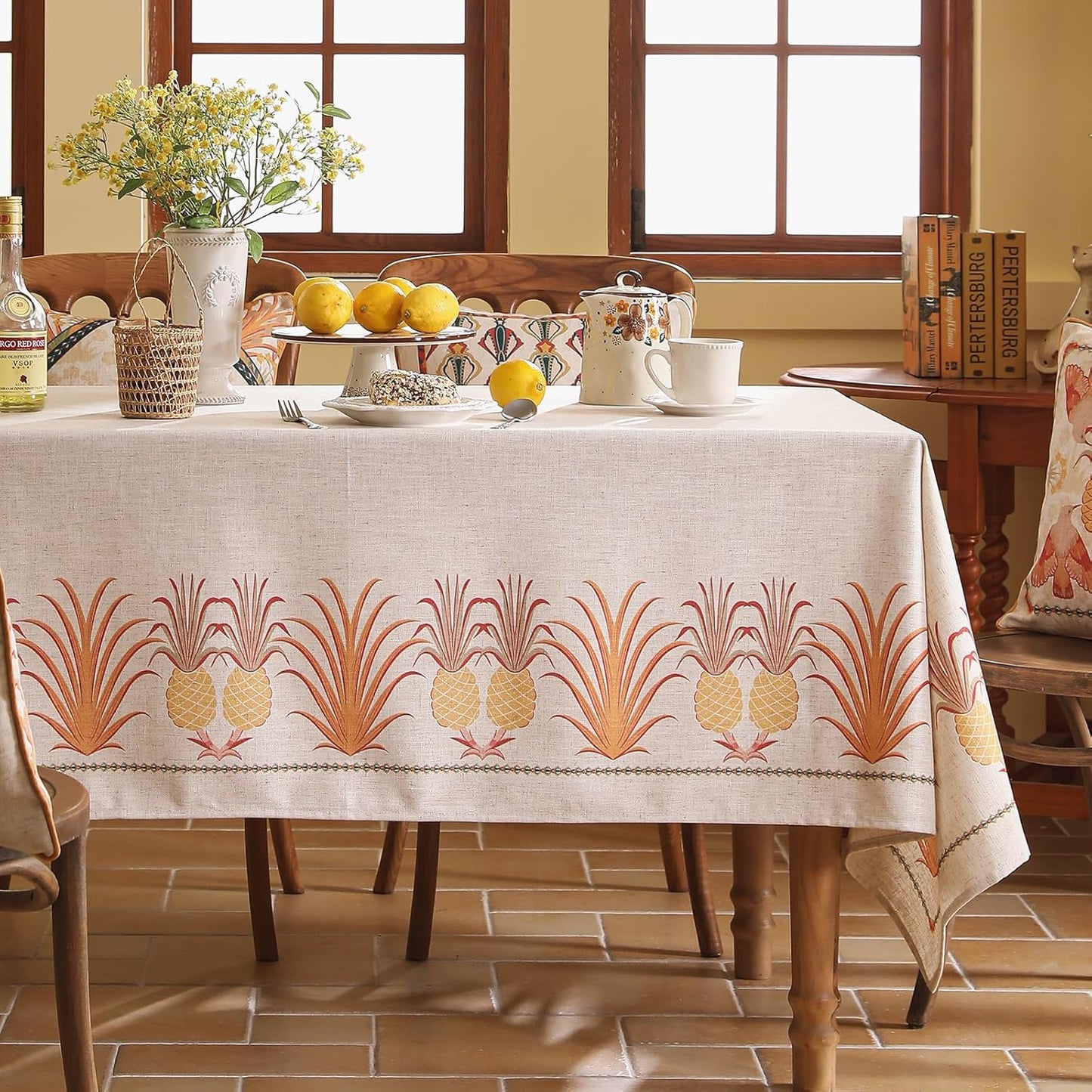 patdrea Designer Square Tablecloth,Pineapple Pattern Linen Tropical Style Tablecloths,Fall Table Cover Cloth Decor for Kitchen Dining Christmas,Tea Party,Thanksgiving,67"x67"-Pineapple B