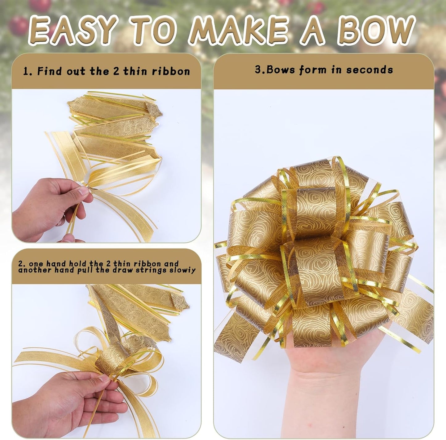 12 Pieces Rose Pull Bows,6 Inches Pull Bows for Gift Wrapping,Basket and Wedding Decoration,Holiday and Birthday Presents Wrapping Bows,Christmas Bows for Gift Wrapping