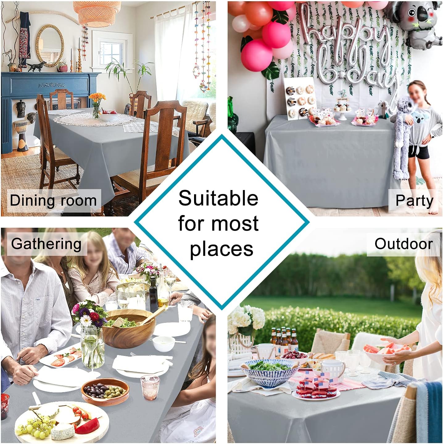 Hiasan Silver Grey Rectangle Tablecloth - Waterproof and Spillproof Washable Fabric Table Cloth for Dining Room Kitchen Party and Outdoor, 54 x 120 Inch