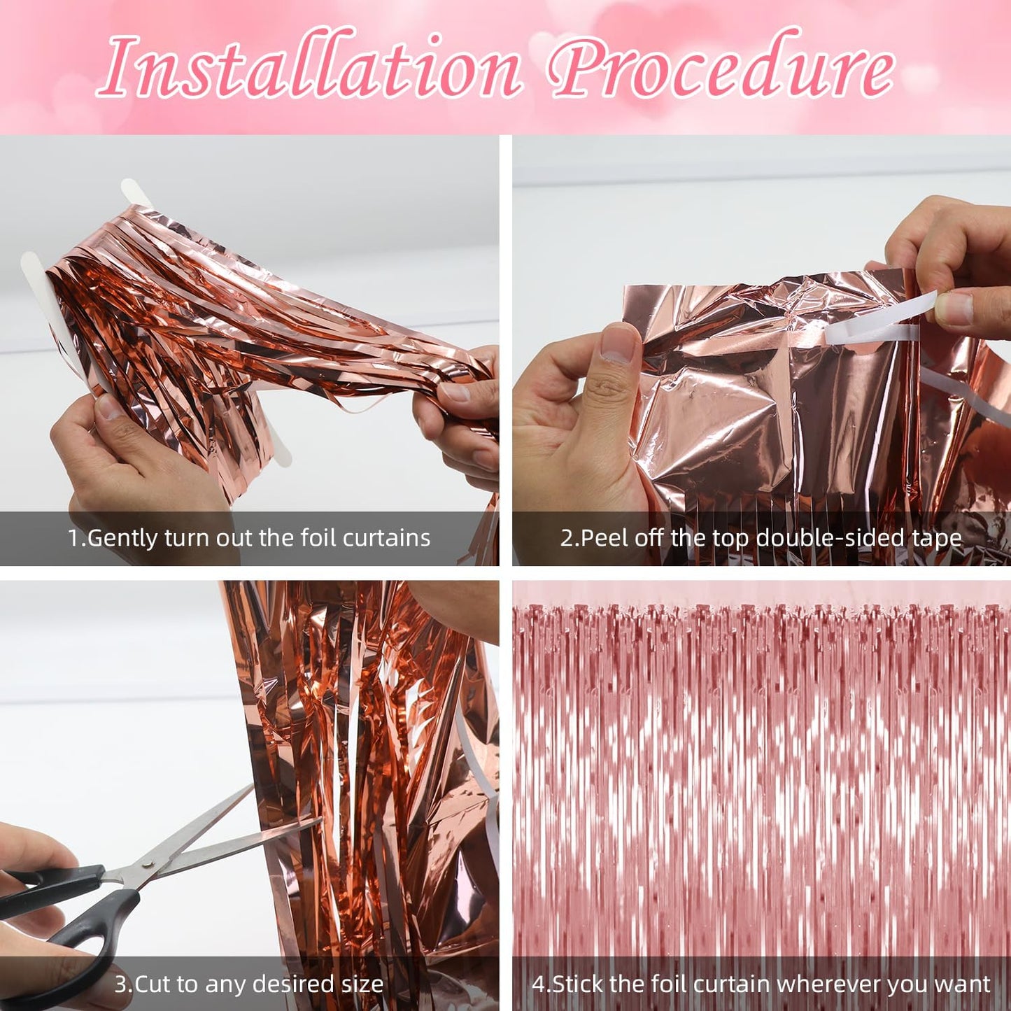 3 Pack Rose Gold Backdrop Birthday Decorations Foil Curtain Backdrop Bachelorette Party Decorations Rose Gold Party Decor Streamers Groovy Birthday Party Decorations