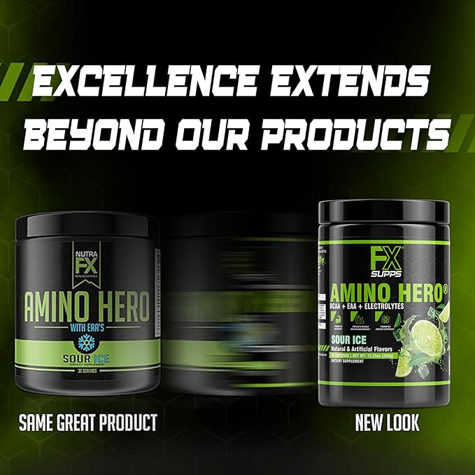 FXSUPPS Amino Hero Sour Ice Flavor (25 Servings) | Post-Workout Recovery Drink for Men and Women | Energy Powder Mix with BCAA, EAA, and Electrolytes | Promotes Endurance and Healthy Muscles - 1 Pack