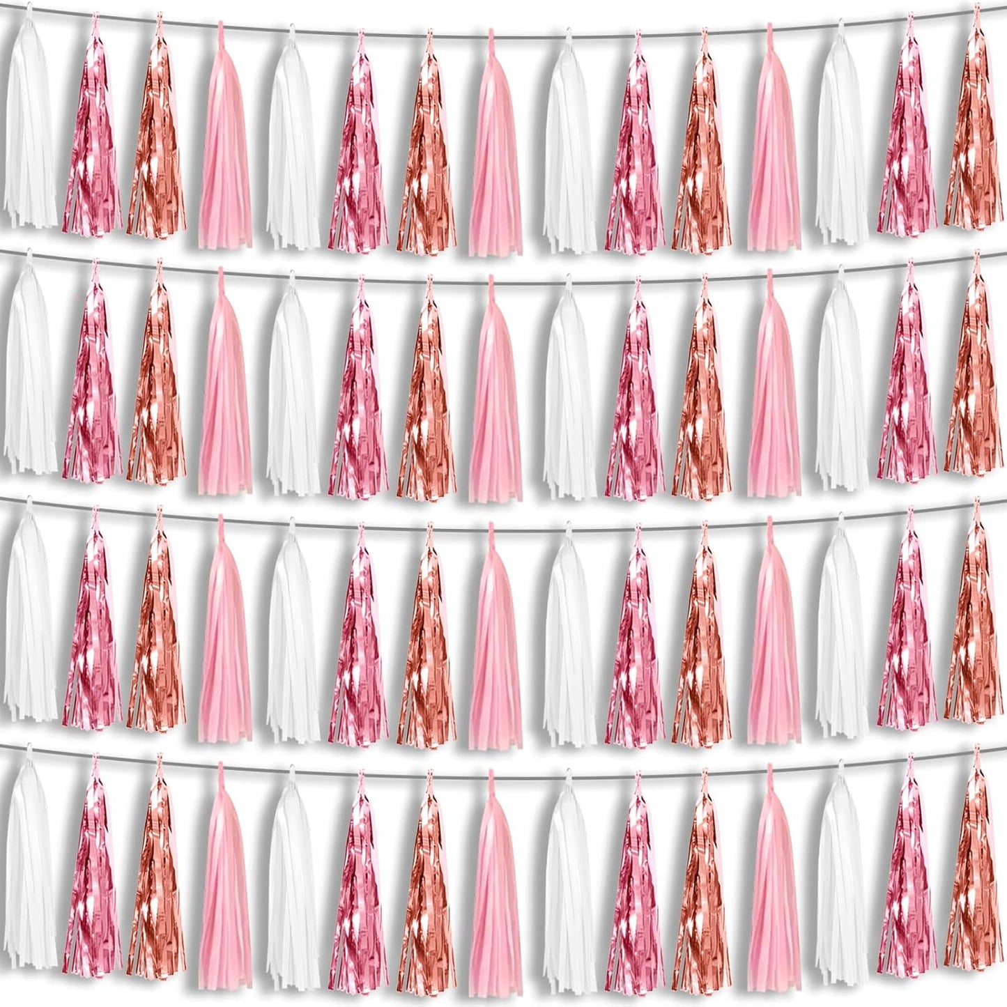 4P Pink White Peach Rose Gold Tassels Party Tassel Garland Banner, Tassels Banner Streamers for Parade Floats, Bachelorette, Wedding, Birthday, Christmas, Bridal/Baby Shower Party Decorations