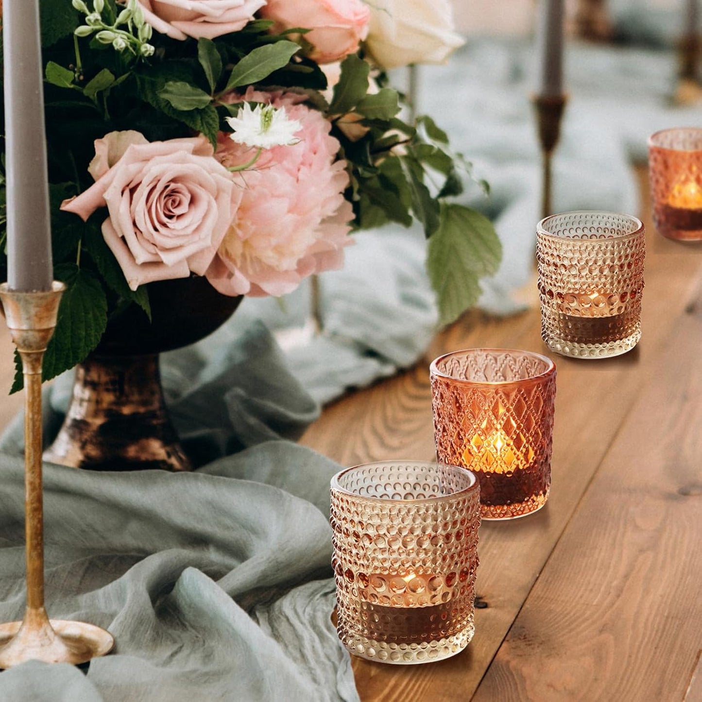 24 pcs Fall Votive Candle Holders, 6 Colors 3 Patterns Tealight Candle Holders for Wedding Table Centerpiece Birthday Party Decoration