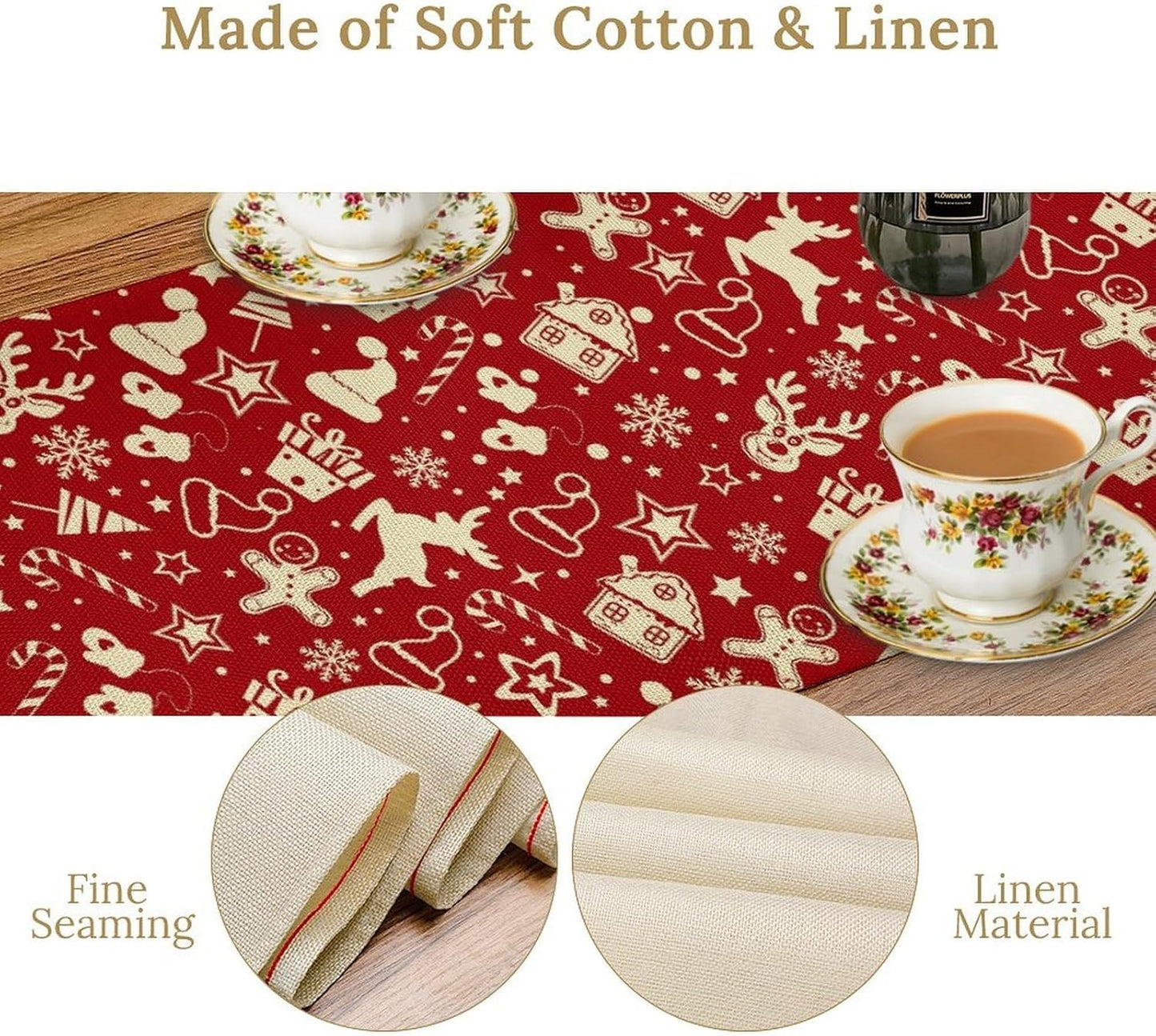 Christmas Table Runner,Seasonal Winter Deer Table Decoration Snowflake Table Cloth Kitchen Dining Table Decoration for Home Party Decor 13x60 Inch