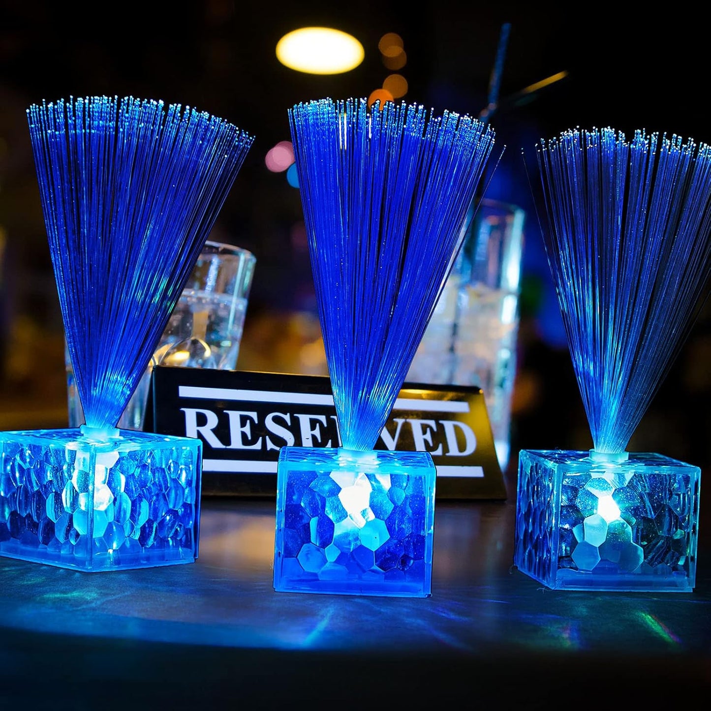 Amylove 16 Pcs Mini Fiber Optic Lamps Bulk Small LED Light up Table Centerpieces for Party Event Decorations with Crystal Base Battery Powered for Glow in The Dark Favors Supplies (6 Inch,Clear)