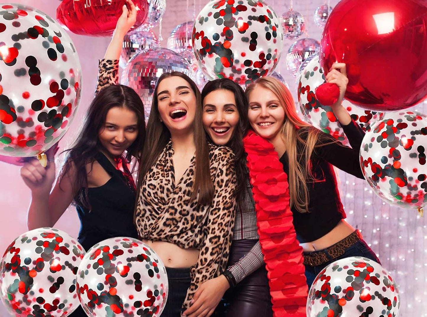 50pcs Black and Red Foil Confetti Balloons,12 inch Latex Balloon with Black Red Confetti Inside for Birthday Family Party Graduation Decorations