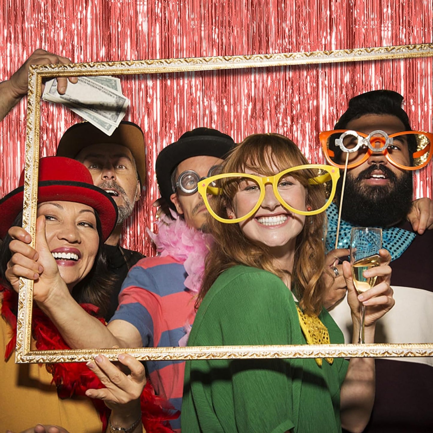 10 Pack Rose Gold Fringe Curtain Backdrop Birthday Bachelorette Party Decorations Metallic Tinsel Streamers Foil Backdrop Christmas Graduation Wedding New Year Party Decorations