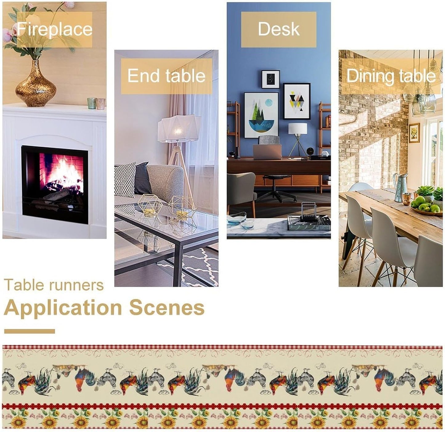 Rustic Rooster Table Runner,Vintage Country Farm Sunflower Chicken Red Plaid Print Tablecloth Burlap for Hotel Indoors Outdoor Dining Room Kitchen Home Decor,W13X L90 in