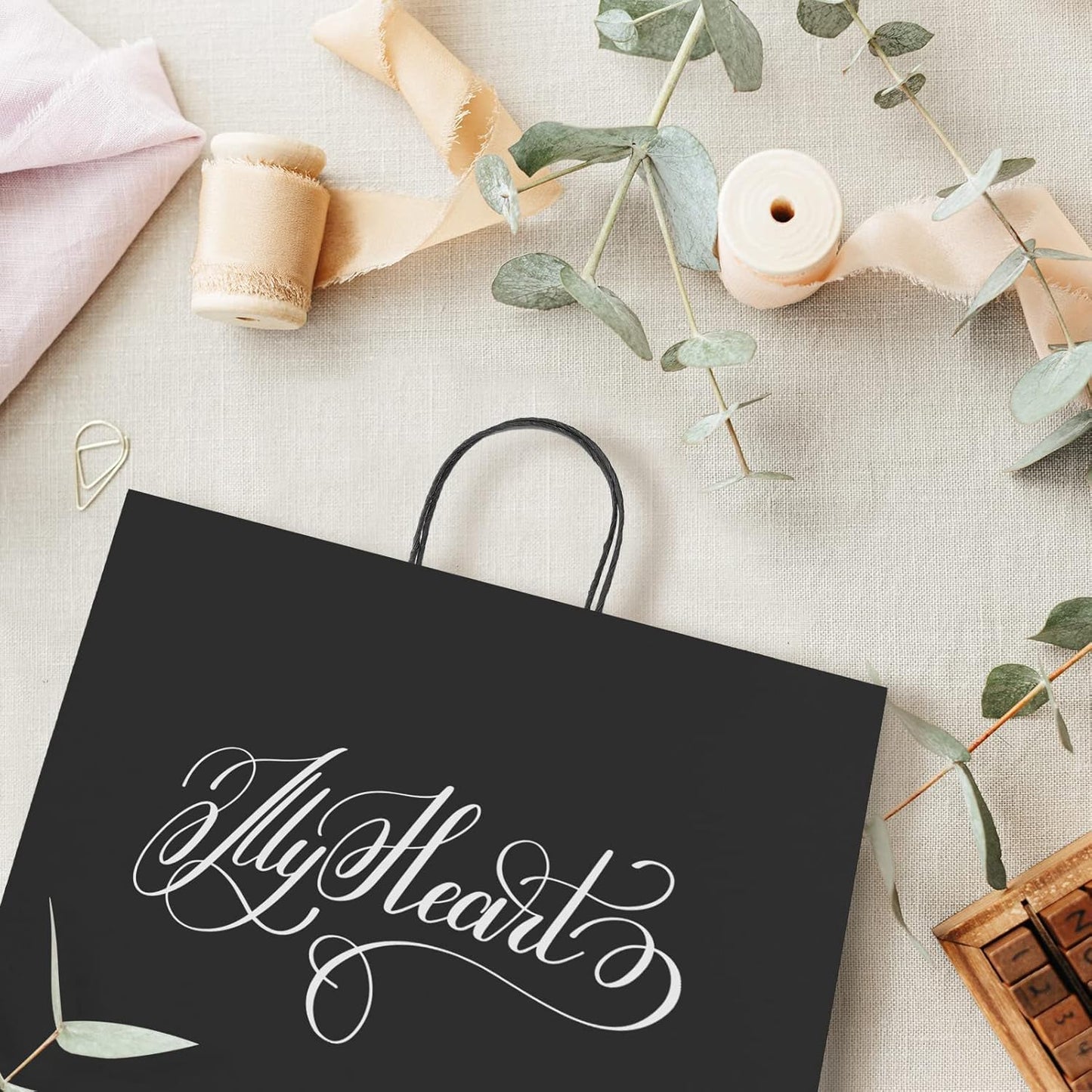 GSSUSA 16x6x12 Inches Large Paper Bags with Handles, 6000 Pack Black Paper Gift Bag, Recyclable Kraft Paper Shopping Bags for Small Business, Party Favor, Craft Bag for Boutique