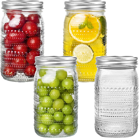 Mason Jars 32 Oz with Lids Wide Mouth 4 Pack, Glass Jars Canning Jars Large for Centerpieces Pickling Storage Food Meal Prep Salad Jam