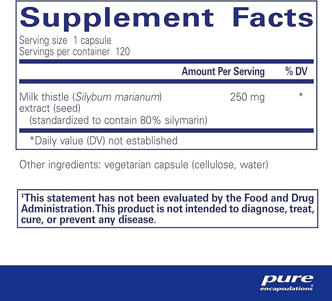 Pure Encapsulations Silymarin - 250 mg Milk Thistle Per Capsule - Liver Health Support - Antioxidants Supplement - Non-GMO & Vegan - 120 Capsules