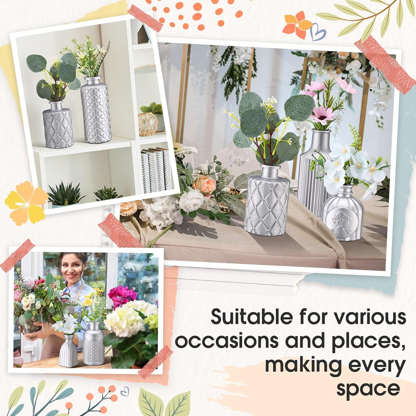 Yaomiao 30 Pcs Vases Bulk Colored Flower Glass Vases Bud Vintage Colored Glass Bottles Colorful Rustic Embossed for Home Wedding Table Decorations Gifts(Silver Series)