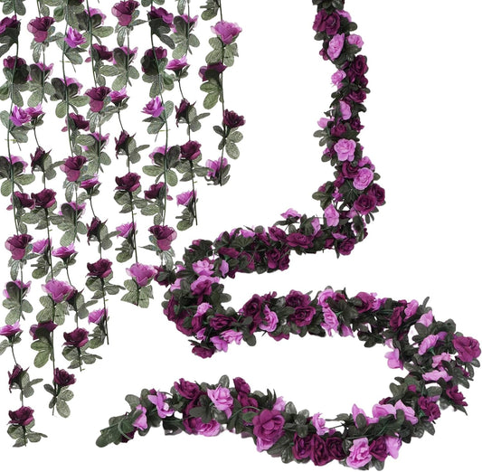 10 Pcs 82FT Flower Garland, Artificial Rose Garland Flowers Plants Fake Flower Hanging Rose Ivy, Birthday Party Valentine's Day Wedding Wall Arch Decor（Purple）