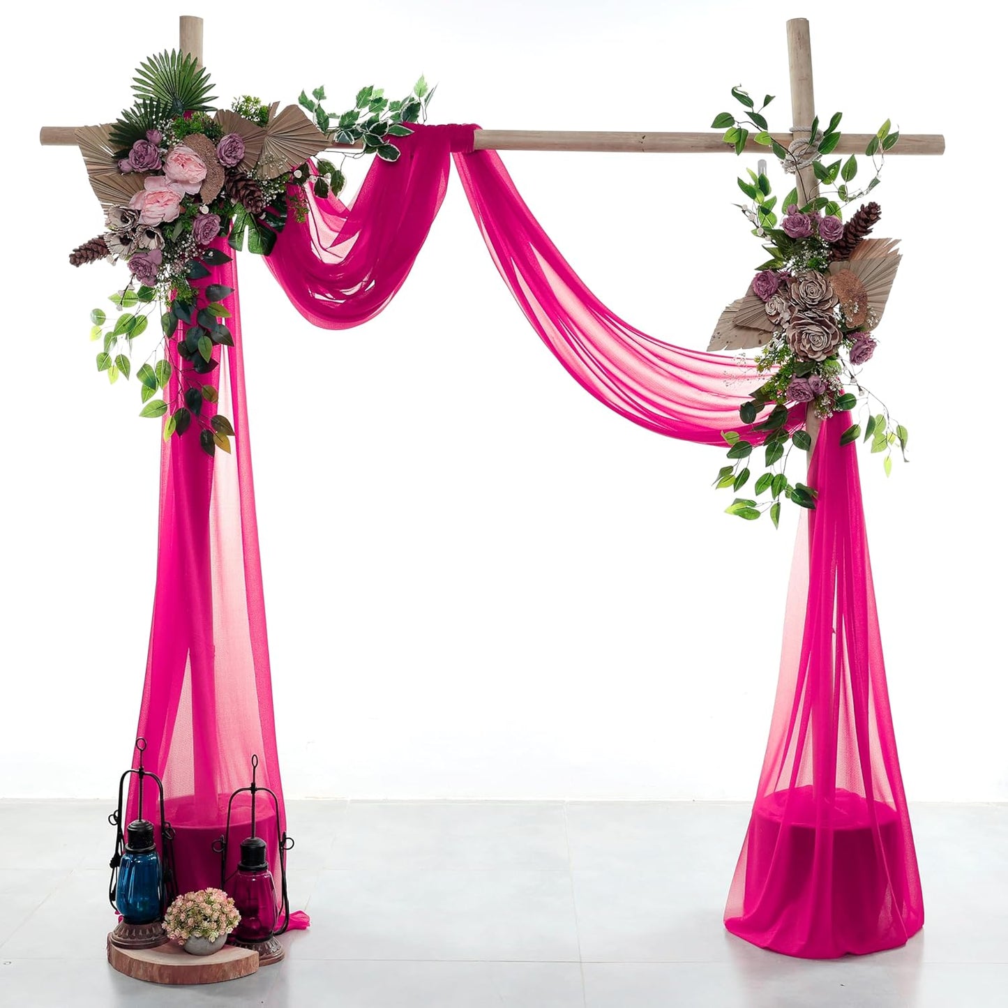 VDS Pack of 1 Panel (30 Inch X 100 Feet) Wedding Arch Draping Fabric Sheer Chiffon Fabric Drapery for Wedding Ceremony Reception Swag Backdrop Canopy Chuppah ARBO Altars Decoration (Hot Pink)