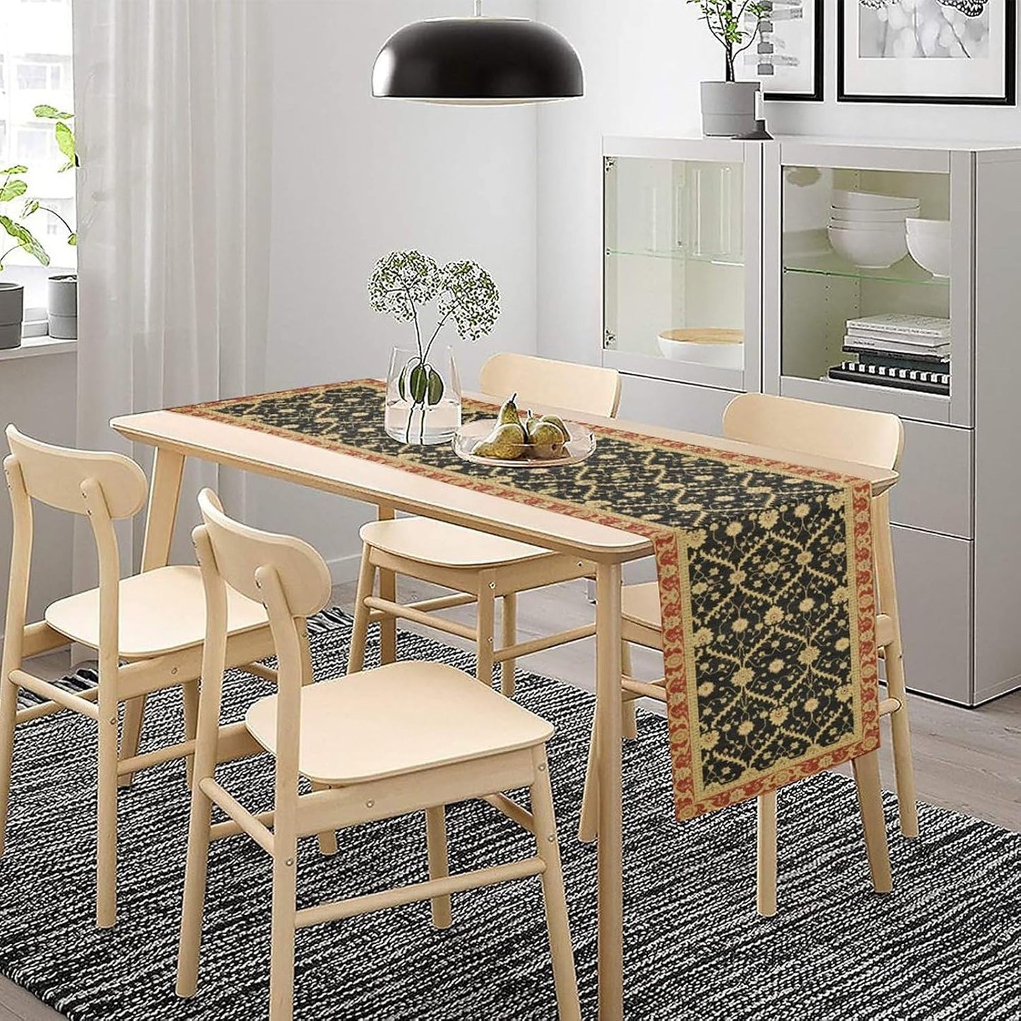 Vintage Morris Floral Table Runner, Boho Rustic Farmhouse Flower Pattern for Home Kitchen Table Decor Dining Coffee Room Party Decor 13x90in