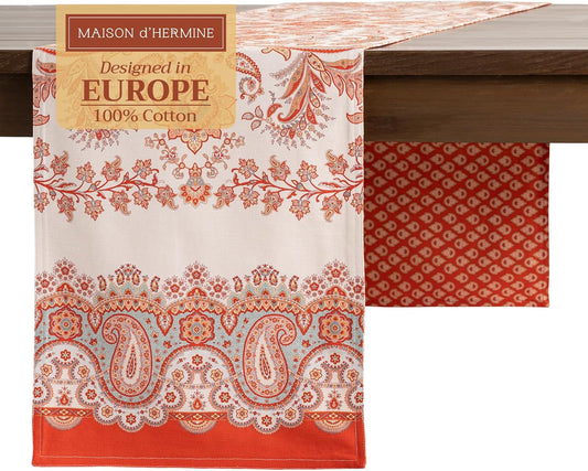 Maison d' Hermine Table Runner 100% Cotton Double Layer Table Runners 72 inches Long for Thanksgiving Christmas Decorations Home Kitchen Dining Party Wedding (Cachemire, 14.5" x 72")