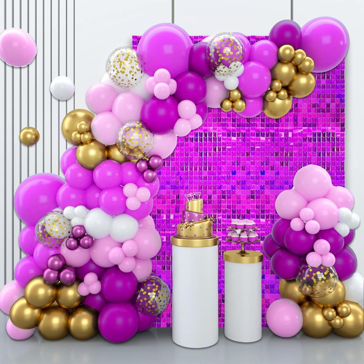 24PCS Purple Shimmer Wall Backdrop, Laser Square Sequin Photo Backdrops Panel, Glitter Wall Background for Birthdays, Weddings, Christmas, Engagements, Disco Bachelorette Party Decoration (4FTx6FT)