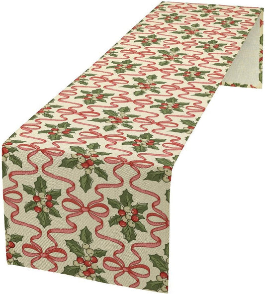 Christmas Table Runner,Xmas Holiday Bowknot Decor Table Cloth Kitchen Dining Table Decoration for Home Party Decor 13x90 Inch