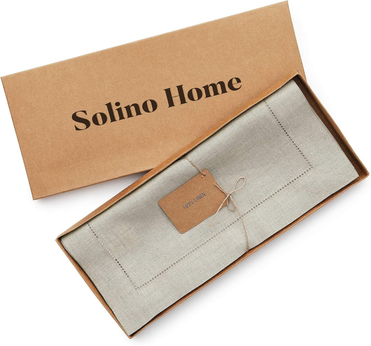 Solino Home Linen Natural Table Runner 48 Inches - Classic Hemstitch, 100% Pure Linen Coffee Table Runner 14 x 48 Inch Ideal for Dresser Tables - Fall, Halloween, Thanksgiving, Christmas, Holiday