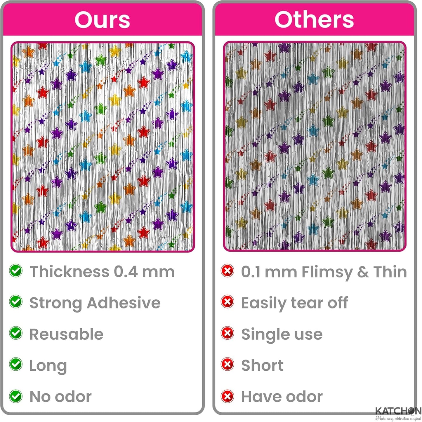 KatchOn, Star Silver Foil Fringe Curtains – Pack of 2 | Silver Fringe Backdrop for Birthday, Labor Day Decorations, Patriotic Decorations | Star Streamers for Unicorn, Rainbow, Space Party Decoration