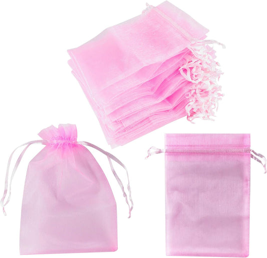 Super Z Outlet 100 Pack 4x6 Inch Mini Sheer Drawstring Organza Transparent Bags Jewelry Sack Pouches for Wedding, Party Decorations, Arts & Crafts Gifts (Pink)
