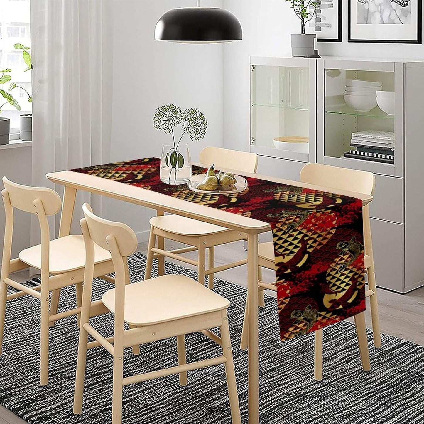 Japanese Table Runner Oriental Tradition Kio Fish Red Art Printed Burlap Runner Home Kitchen Dining Table Living Room Decor Fabric 1 Panel W13xL120in