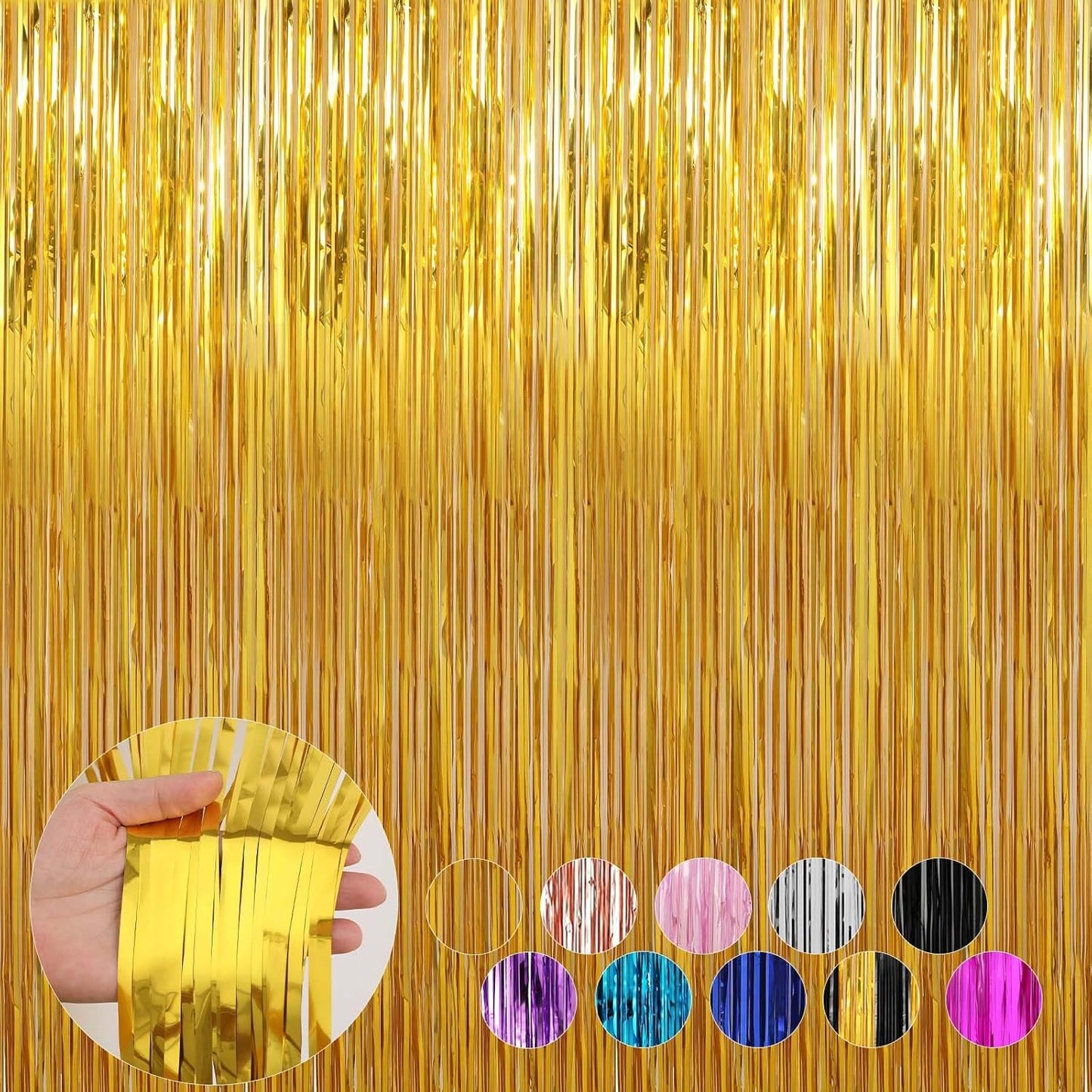 4 Pack Gold Foil Fringe Curtains Door Streamers Party Decorations 3.3 x 8.2 ft, Gold Tinsel Curtain Fringe Backdrop for Parties, Door Fringe Birthday Streamers, Photo Booth Backdrops, Party Decor