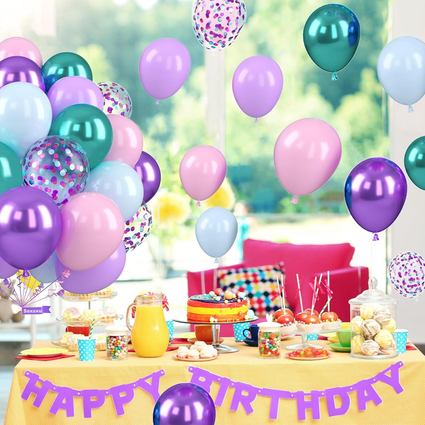 Mermaid Balloons, 12 Inch Pastel Purple and Teal Balloons, Pink Metallic Teal Purple Confetti Balloon Latex Balloon for Girls Mermaid Theme Princess Birthday Baby Shower Party Decorations